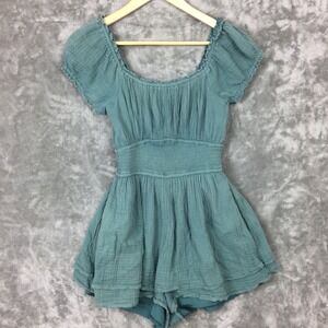 Hollister Mini Romper Womens Medium Short Smocked Green Boho Festival Milkmaid